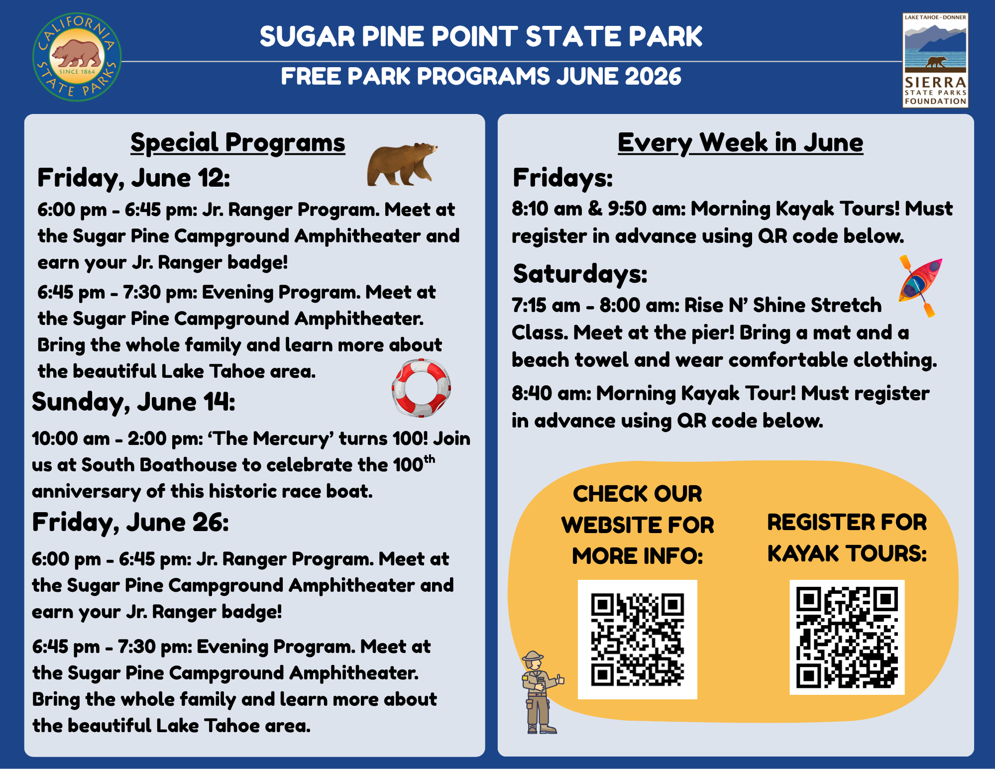 June 2026 Interpretative schedule Sugar Pine Point